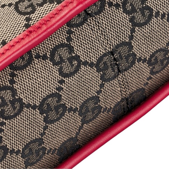 Gucci GG Canvas Tote Bag – Red Leather Trim | Vintage Designer Shoulder Bag - Picture 5 of 10